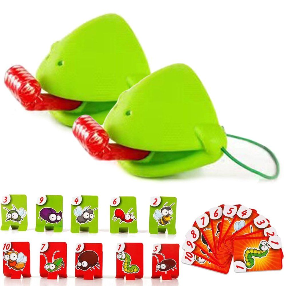 Vamiali Chameleon Tongue Shooting Game, Frog Tongue Game, Insect Cardboard Included, Multiplayer, Funny Family Desktop Interactive Toys (Green, 2pcs)