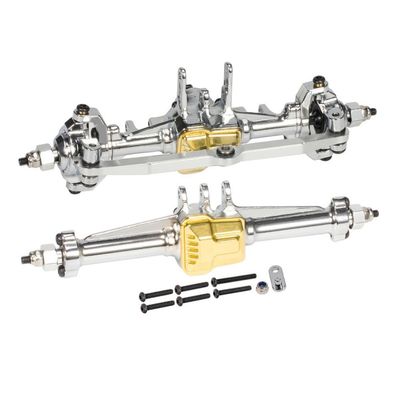 1 Set Metal Front and Rear Complete Axles for 1 18 RC Car Crawler Compatible with RC Car Models K10 Chassis Upgrade Parts(Gold Silver)
