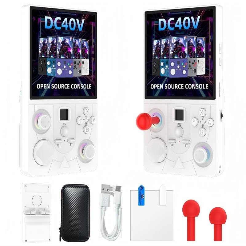 DC40V Retro Handheld Game Console, Video Game Console with 64G Built-in 18000+ Games, 4000mAh Rechargeable, Support 30+ Simulators, Linux System, 4 Inch IPS Screen Portable Pocket (64G White)