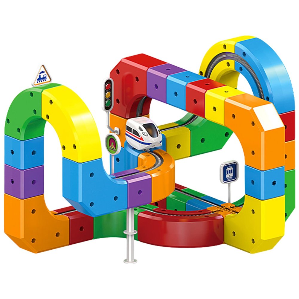 2025 Electric Train Set for Kids, Flexible Race Track with Gravity-Defying 3D Embedded Layouts, Motorized Car, STEM Building Blocks Toy for Boys & Girls Ages 3-8