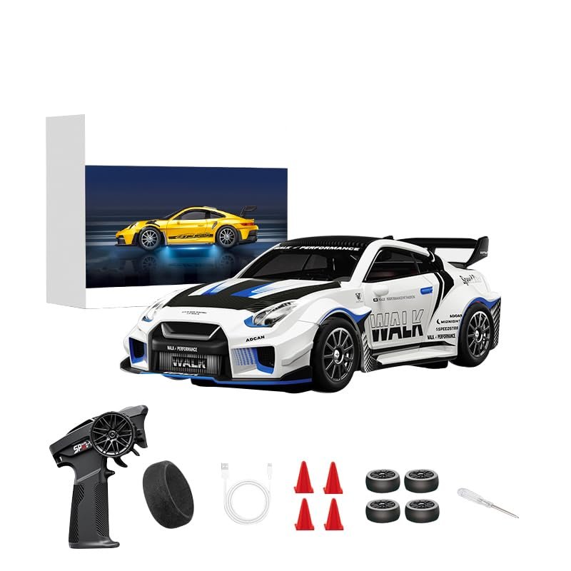1:43 Scale Mini RC Drift Car, 4WD Alloy RC Drift Racing Car with Gyro & LED Lights, 2.4G Proportional 20km/h Speed Remote Control Vehicle for Adults