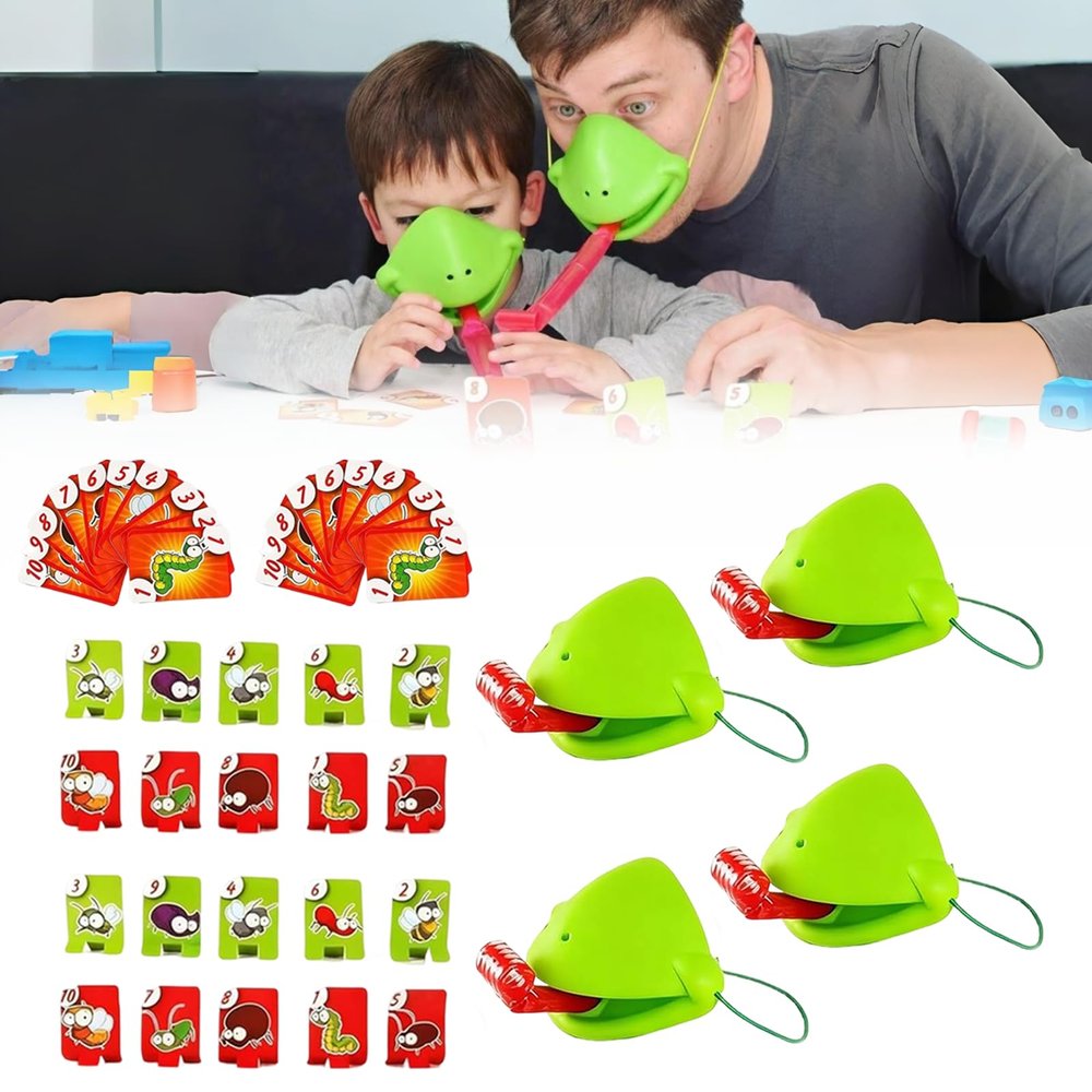 Chameleon Tongue Shooting Game, Frog Tongue Game, Interactive Frog Mask Games, Quick Reflexes and Precision Skill Challenge, Fun and Engaging Family Board Games (4 PCS)