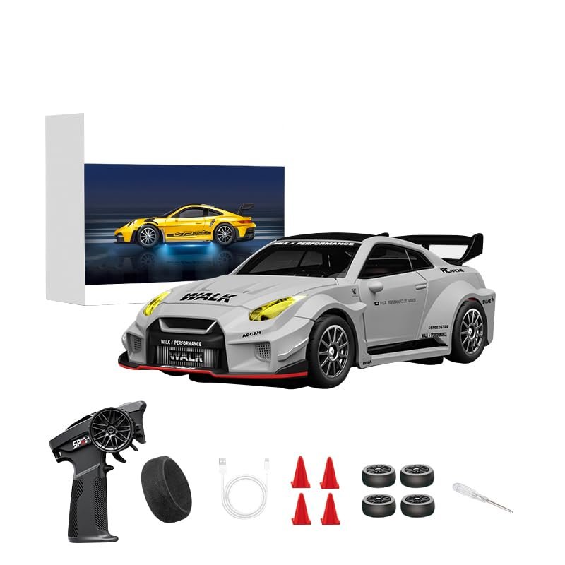 1:43 Scale Mini RC Drift Car, 4WD Alloy RC Drift Racing Car with Gyro & LED Lights, 2.4G Proportional 20km/h Speed Remote Control Vehicle for Adults