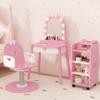 IdeaKey Pretend Hair Salon Station with Barber Chair Toddler Vanity Table Chair Set with Mirror and Wooden Play Set Makeup Dressing Vanity Table with Storage Shelf view 1