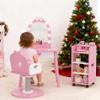 IdeaKey Pretend Hair Salon Station with Barber Chair Toddler Vanity Table Chair Set with Mirror and Wooden Play Set Makeup Dressing Vanity Table with Storage Shelf view 3