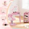 IdeaKey Pretend Hair Salon Station with Barber Chair Toddler Vanity Table Chair Set with Mirror and Wooden Play Set Makeup Dressing Vanity Table with Storage Shelf view 4
