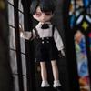 1/12 Scale Figure Gothic Set Clothing, School Boy White Short-Sleeved Shirt & Black Suspenders Shorts Suit for 6-inches Action Figure BJD Doll (L) view 2