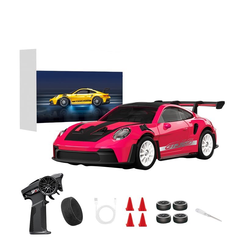 1:43 Scale Mini RC Drift Car, 4WD Alloy RC Drift Racing Car with Gyro & LED Lights, 2.4G Proportional 20km/h Speed Remote Control Vehicle for Adults