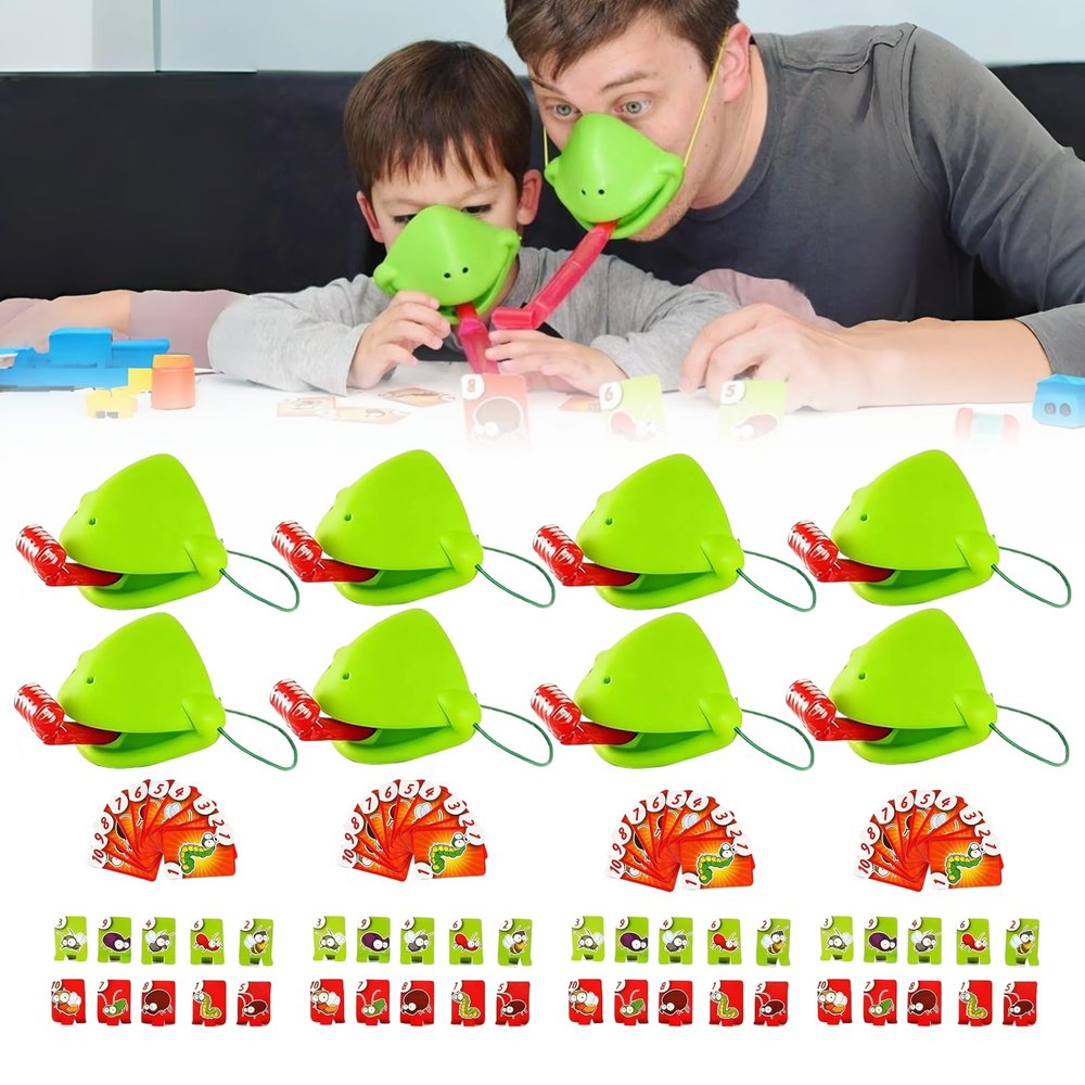 Chameleon Tongue Shooting Game, Frog Tongue Game, Interactive Frog Mask Games, Quick Reflexes and Precision Skill Challenge, Fun and Engaging Family Board Games (8 PCS)