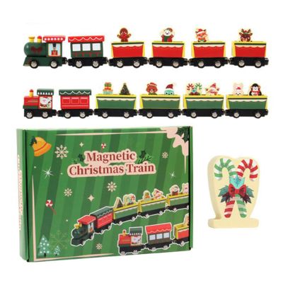 Christmas Train Set - Wooden Holiday Decoration, Festive Tabletop Centerpiece, Classic Seasonal Display, Rustic Mantel Top Accent, Timeless Farmhouse Figurine | for Living Room Study