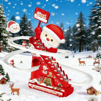 Animated Santa Ski Slope, Electric Santa Slide Track Climbing Toy, Musical Gingerbread Ski Slope, Auto Climb/Slide, Easy Setup - Festive Gift for Home Tree Mantel Dcor (3 Figurines)