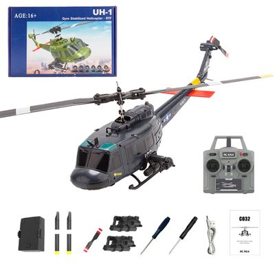 Rakeetolly C032 UH-1 Huey Helicopter - Remote Control Helicopters for Adult, 1/48 Sacle 2.4G 6CH Gyro Stabilized Aircraft with Altitude Hold & Optical Flow,3D Stunt Drone