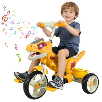 Kids Tricycle for Toddlers, Toddler Tricycle Bike with 10" Non-Slip Wheels, Adjustable Seat & Parent Push Handle, Toddler Trike with Music & LED Light, for Boys & Girls Orange