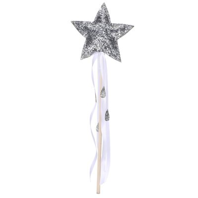 Kisangel Star Fairy Wand with Ribbon Lightweight Stick Shiny Star-Shaped Fairy Stick for Stage Performance Party Cosplay Decoration Silver