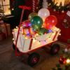 Wooden Carriage Four-Wheel Children's Stroller with Red Metal Push Rod and Load-Bearing Frame,Kids & Pet Wagon for Outdoor Venues Such as Courtyards and Parks,Light Wood Finish view 1