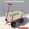 Wooden Carriage Four-Wheel Children's Stroller with Red Metal Push Rod and Load-Bearing Frame,Kids & Pet Wagon for Outdoor Venues Such as Courtyards and Parks,Light Wood Finish view 2