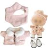Compatible with Labubu  Fits 38cm Art Elegant Wool Blend Winter Outfit Set-Includes Fur-Trimmed Coat, 6-Panel Beret & Lace-Up Boots (Blush Pink) view 1
