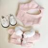 Compatible with Labubu  Fits 38cm Art Elegant Wool Blend Winter Outfit Set-Includes Fur-Trimmed Coat, 6-Panel Beret & Lace-Up Boots (Blush Pink) view 2