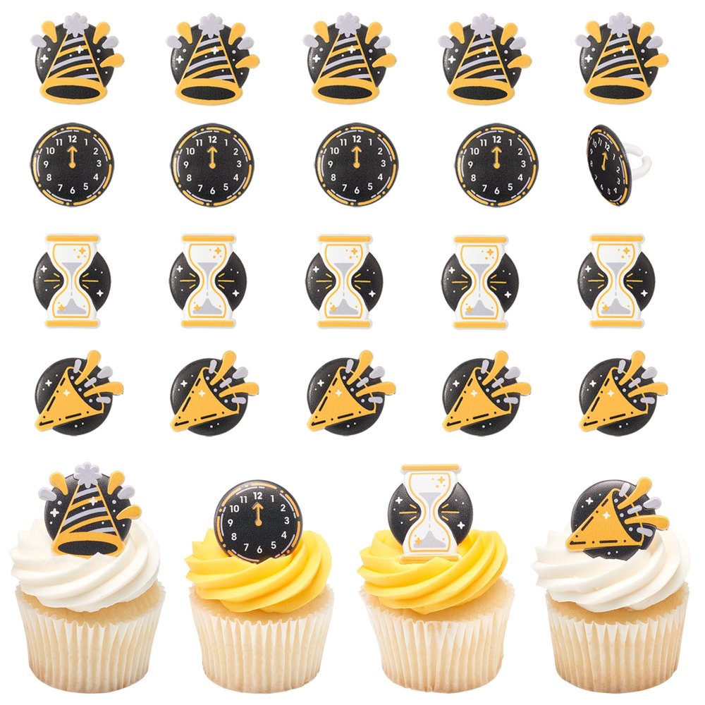 Count Down To The New Year Cupcake Rings, 24 Cupcake Toppers For NYE Parties & Celebrations, Food Safe Cake Toppers 24 Pack