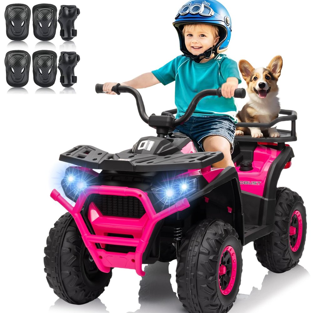 24V 4x4 Ride on Toys Car, BLISSRIDE Kids ATV Quad w/Kneepads, 5Mph Max Speed, Music, LED Lights, Rear Storage Rack, Big Tires, Safe Soft Start&Brake, Electric 4 Wheeler for Kids Boys Girls, B Pink