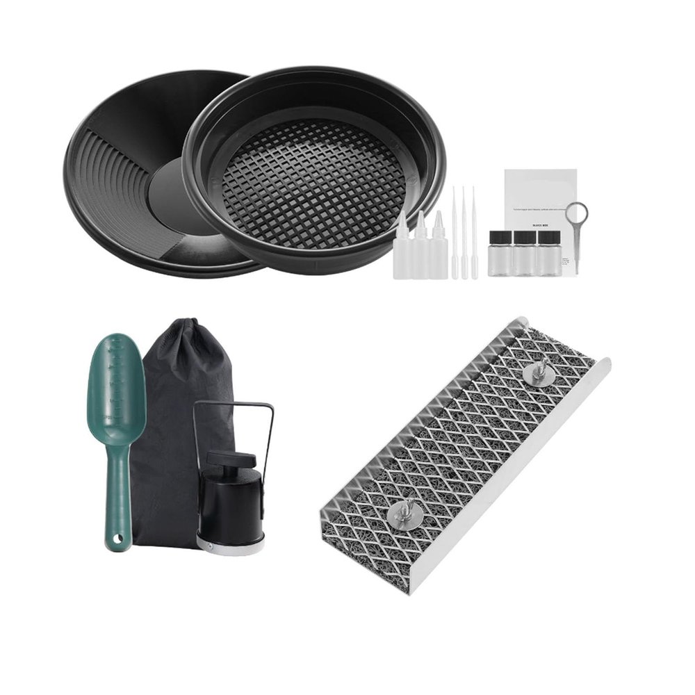 Hilitand Gold Panning Kit, Portable 12in Gold Panning Trough Aluminum Alloy with Backpack for Rivers Creeks Mining Equipment