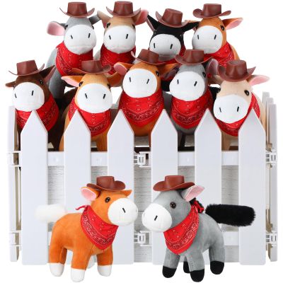 42 Pcs Mini Stuffed Horses Animal 4 Inch Mini Plush Animal with Tiny Cowboy Hats and Bandana DIY Crafts for Dollhouse for Horse Year Adopt a Horse Theme First Rodeo Birthday Party(Light Color,Cute)
