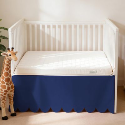 100% Cotton Scallop Edge Crib Bed Skirt, 28"x 52" with 14" Drop, 4-Sided Soft Breathable Cotton Bedding Skirt for Baby Boys Girls, Elegant Vintage Chic Boho Nursery Decor Toddler Bedskirt