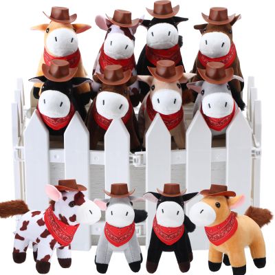 42 Pcs Adopt a Horse Party Favor for Kids 12 Mini Plush Stuffed Horses with Tiny Cowboy Hats and 12 Bandana DIY Crafts for My First Rodeo Grassland Horse Animal Birthday Party Gift(Dark Color,Elegant)