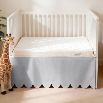 100% Cotton Scallop Edge Crib Bed Skirt, 28"x 52" with 14" Drop, 4-Sided Soft Breathable Cotton Bedding Skirt for Baby Boys Girls, Elegant Vintage Chic Boho Nursery Decor Toddler Bedskirt
