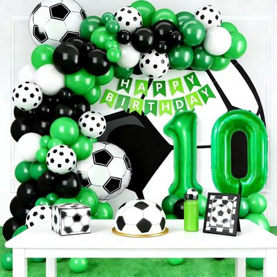 10th Birthday Soccer Balloon Arch, Soccer Garland Kit with Green Number 10 Balloon Football Balloons for Boys Kids Sports Themed Decorations Supplies