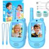 Video Walkie Talkies for Kids, 2 Pack Rechargeable HD Screen Walkies Talkies with 600 FT Outdoor Range, Voice Changer, Watch Straps & Lanyards  Camping Trips Gift for Boys Girls Ages 3-12 (Blue) view 1