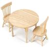 1/12 Miniature Dollhouse Round Table and 2 Chairs Dining Set, Mini Wooden Unpainted Burlywood Barbie Kitchen Furniture Accessories view 1