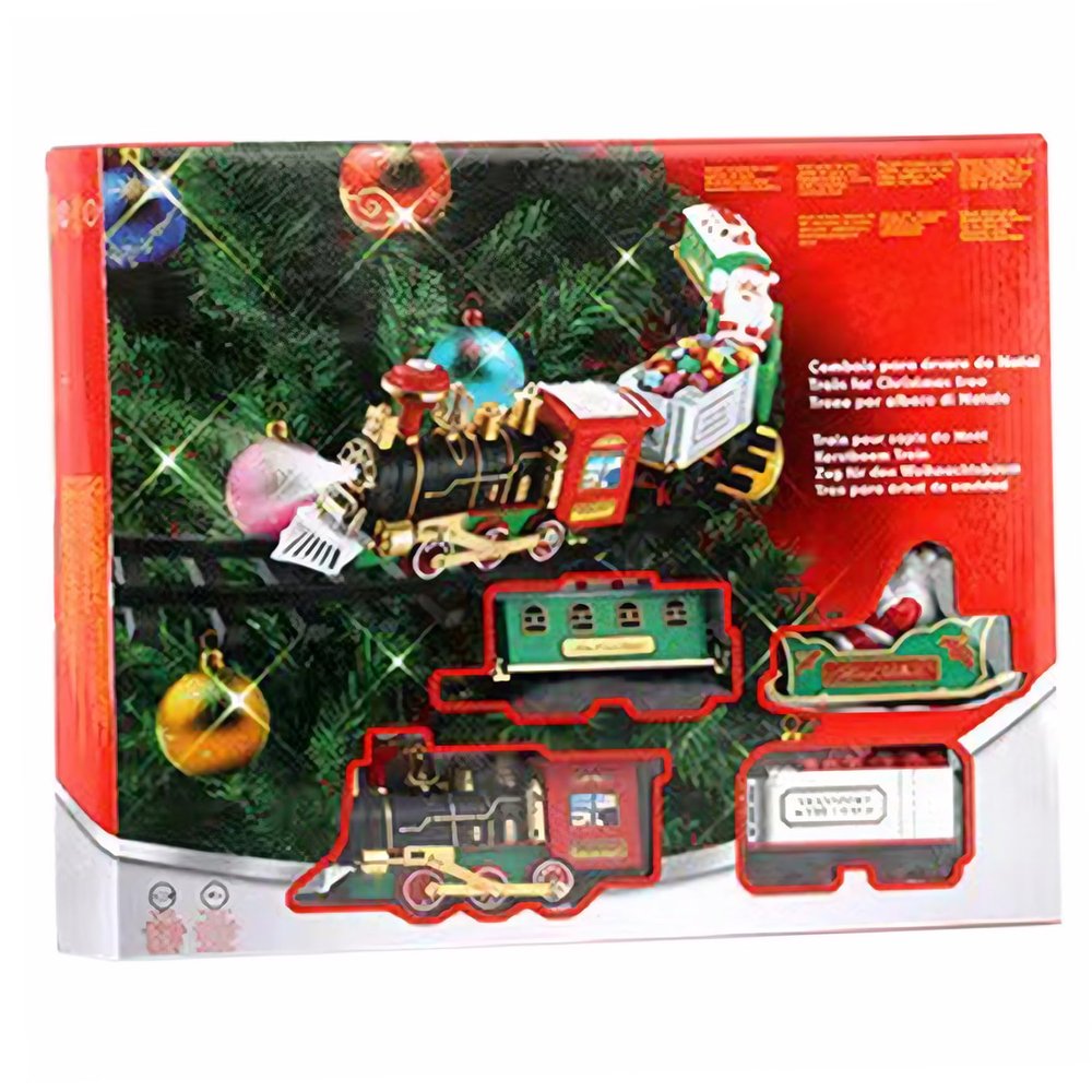 Christmas Tree Train Set with Light & Sound, Hanging Electric Train with Locomotive & Tracks, Realistic Holiday Decor