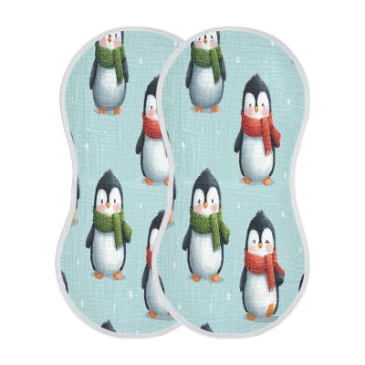 Kigai Christmas Penguins Burp Cloths for Baby 2 PCS Ultra Soft & Absorbent Muslin Burping Cloths Newborn Spit Up Rags for Boys & Girls, 11x22 inch