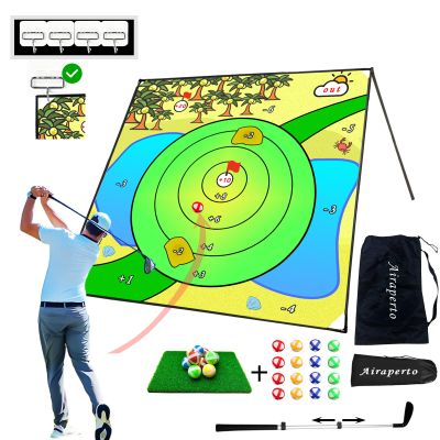 Airaperto Battle Golf Indoor Chipping Game,57x57 Portable Chipping Mat,Indoor Outdoor Sticky Golf for Adults and Junior Golfer Training Practise,Friends Family Yard Target Game