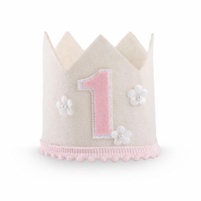 Yrrue First Birthday Crown Hat for Girl - Soft Pink One Flower Crown for 1st Bday Party Decoration & Cake Smash Photoshoot