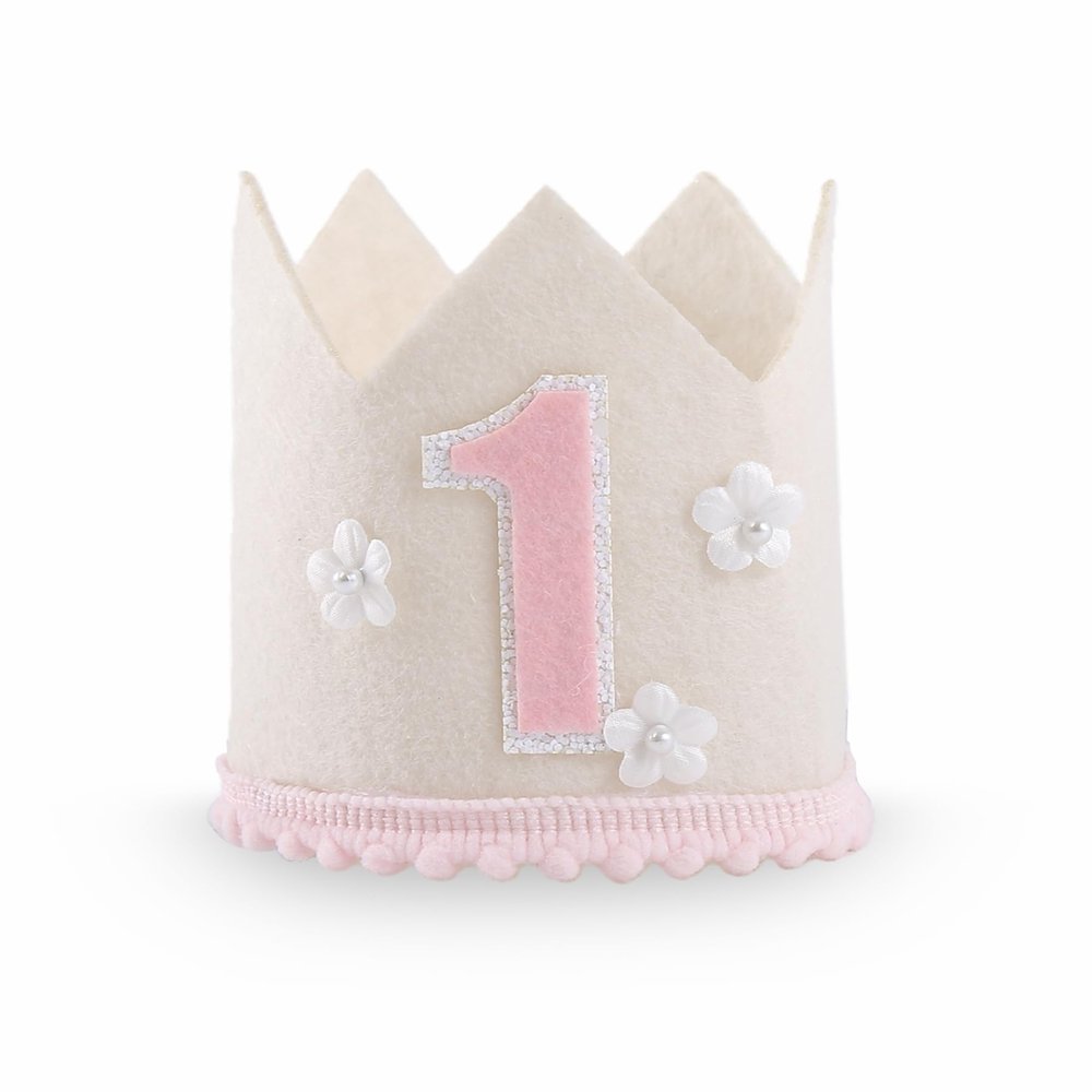 Yrrue First Birthday Crown Hat for Girl - Soft Pink One Flower Crown for 1st Bday Party Decoration & Cake Smash Photoshoot