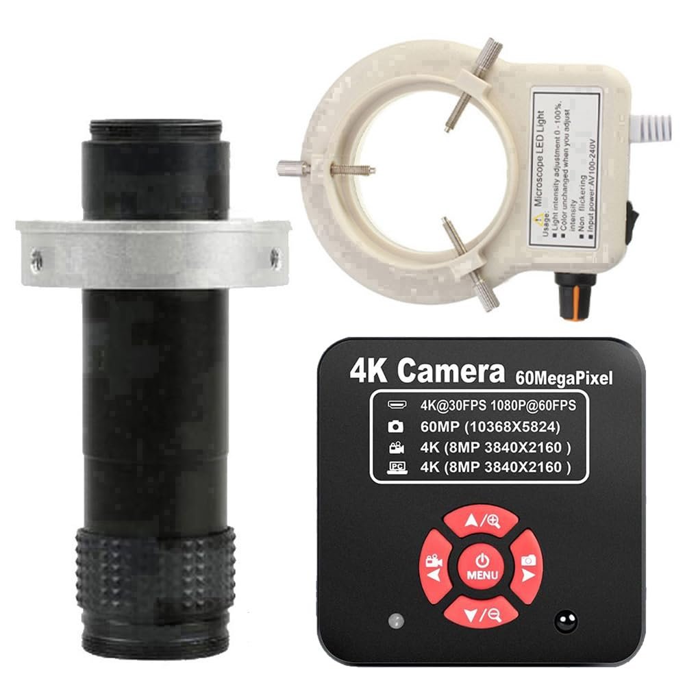 20205 NEW 4K 60MP HDMI USB TF Industrial Video Microscope Camera For Phone PCB Repair & 120X C-Mount Lens With 56-LED Adjustable Ring Light