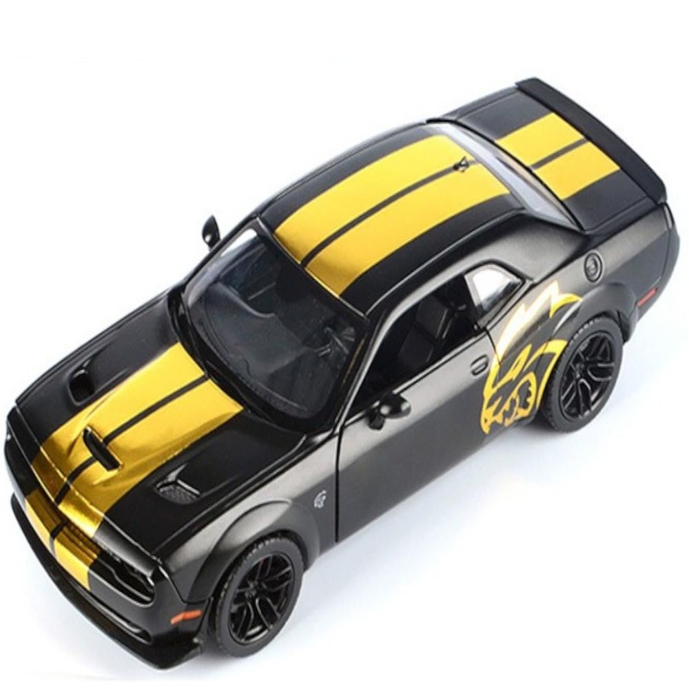 2018 Challenger SRT Hellcat Widebody 1/24 Scale Matte Black with Gold Stripe Diecast Model Car Display