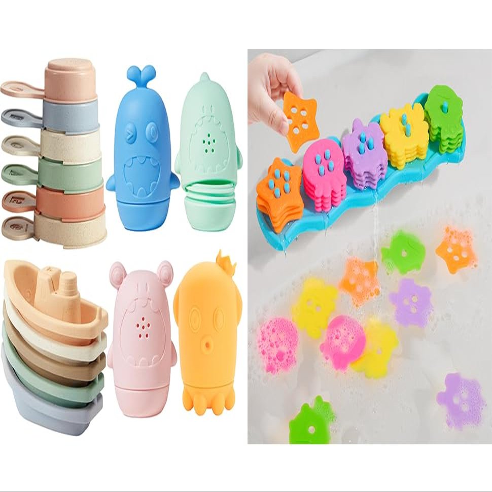 15PCS Bath Toys & 21PCS Soft Rubber Toddlers Bath Toys