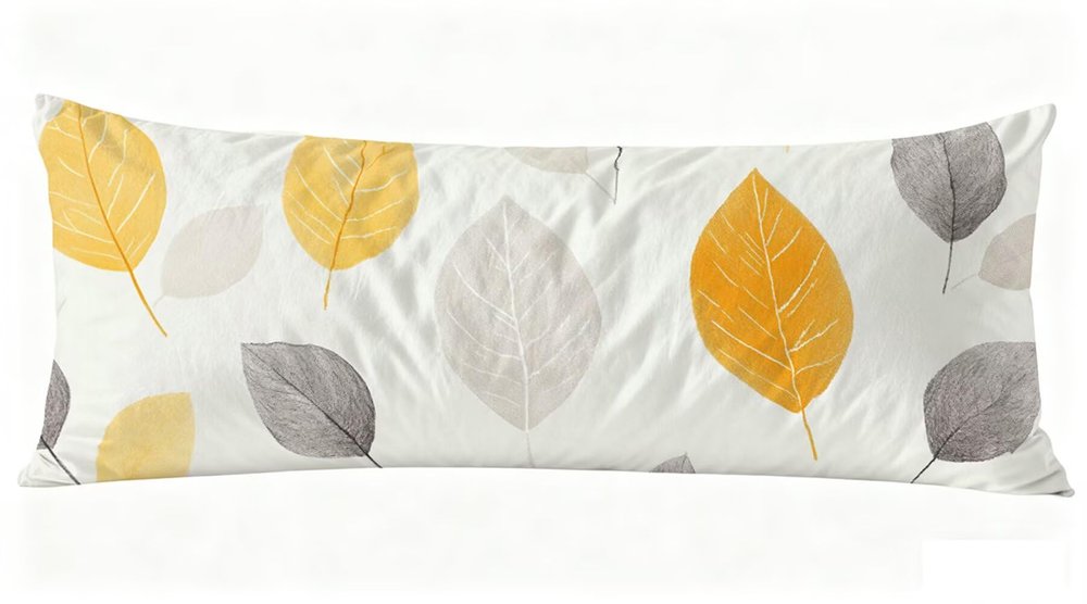 Long Body Pillow for Adults 16x57 Inch, White Bed Pillows Leaves Double Sided Print Linen Throw Pillows Covers, for Side Sleeping Pregnant Pillow with Zipper for Home Bed Living Room Decor J0-39