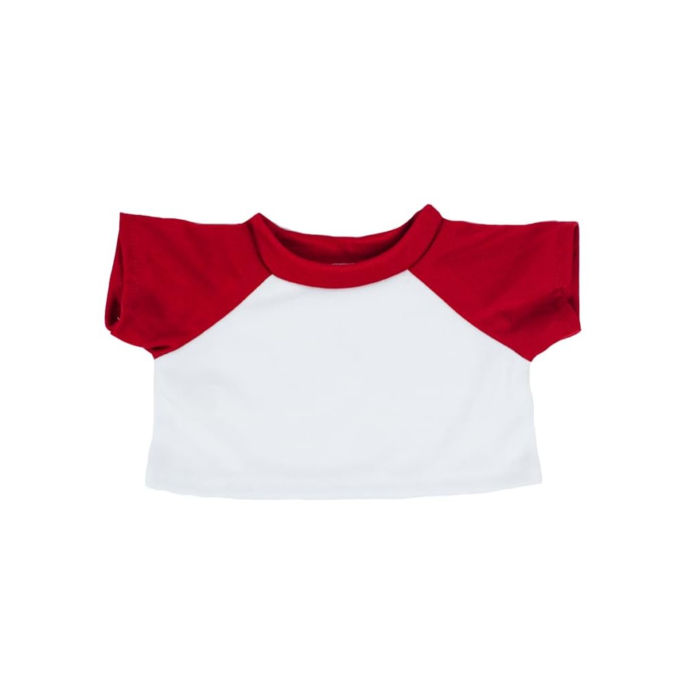 White and Red T-Shirt Plush Clothes Fits 14 to 18 Inch Stuffed Animals Teddy Bear Doll Outfit Soft Fabric Casual Costume Dress Up Accessory Gift for Kids & Toddlers