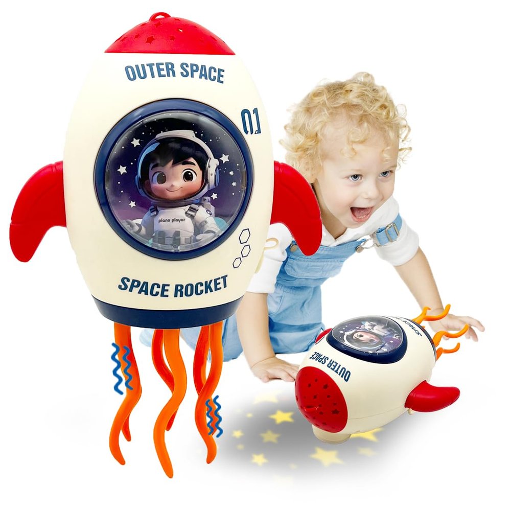 DDCJMLYF Electric Rocket Dancing Toy LED Lights Music Tummy Time Toy for Toddlers 3 Years Old Interactive Gift for Boys Girls Christmas Stocking Stuffers