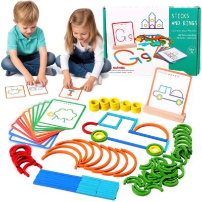 2026 New Montessori Smart Sticks for Toddlers, 142Pcs Montessori Smart Sticks for Kids, Wooden Stick and Rings Puzzle Game, Montes-Sori Toys Gift for 2 3 4 5Years Old Activity Kids Boy Girl
