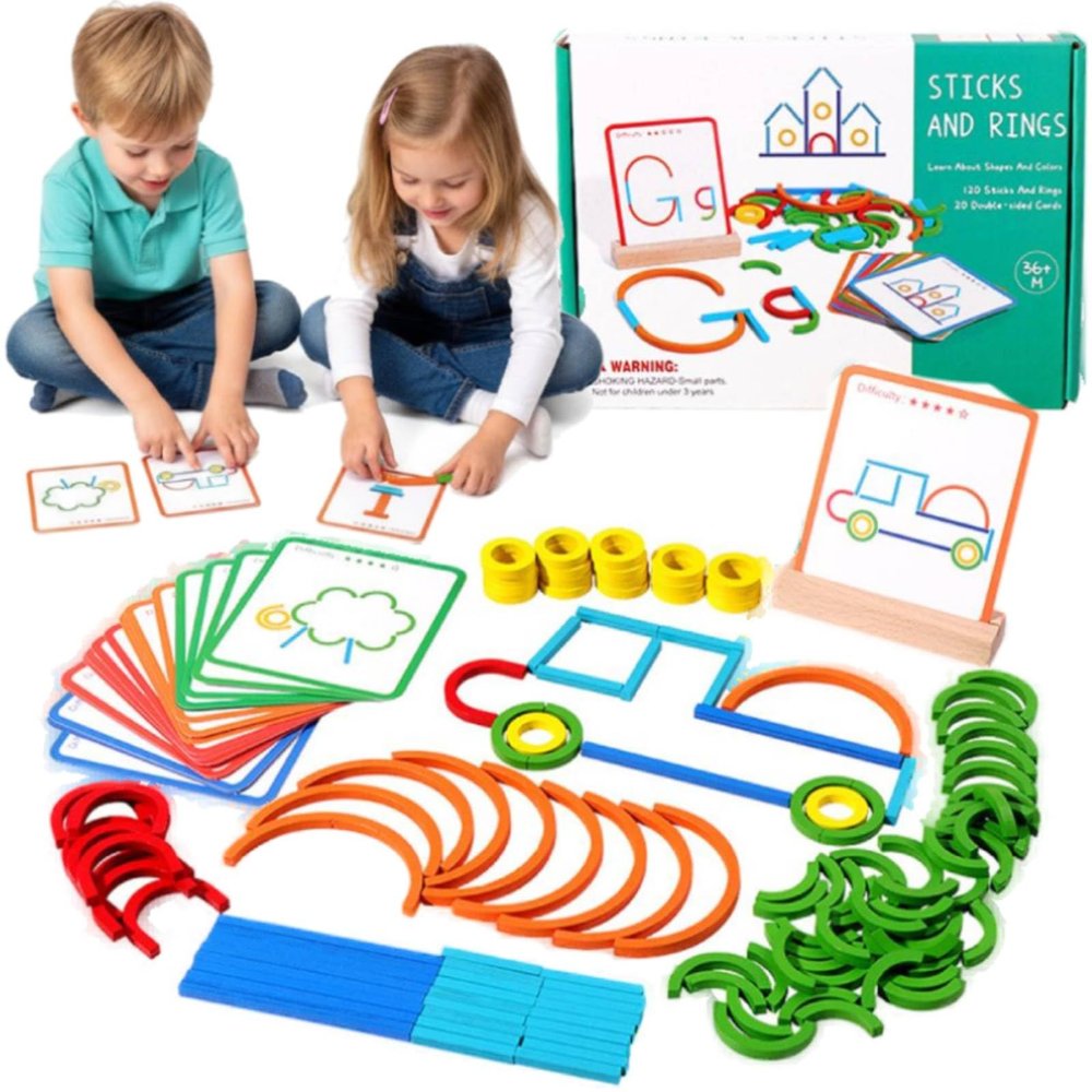 2026 New Montessori Smart Sticks for Toddlers, 142Pcs Montessori Smart Sticks for Kids, Wooden Stick and Rings Puzzle Game, Montes-Sori Toys Gift for 2 3 4 5Years Old Activity Kids Boy Girl