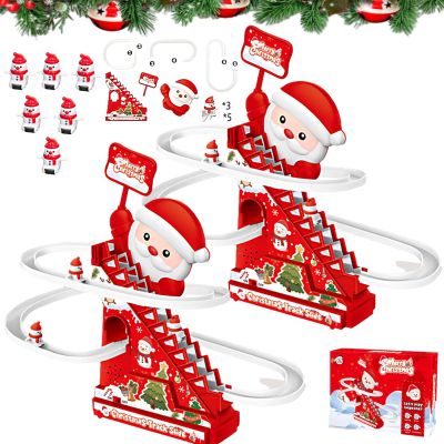 Animated Christmas Tree Ski Slope, Musical Gingerbread Ski Slope, Electric Santa Climbing Slide Track with LED Lights & Music, with 3/5 Characters (2set-with 3 Characters)