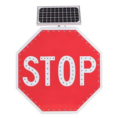 Solar-Powered LED Stop Sign - 24" Reflective Aluminum Octagon Traffic Sign for Road Safety, Construction, Parking Lot - Flashing Warning Light, Durable & Weather-Resistant