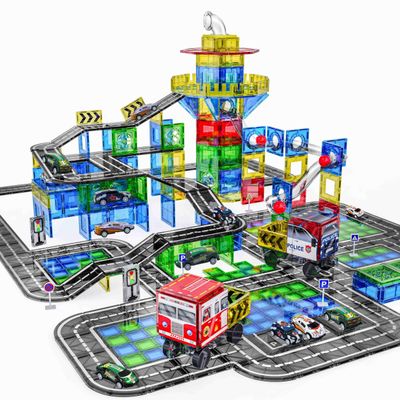 150PCS Magnetic Tiles Road Set with Marble Run, Preschool Magnet Tiles Included Magnetic Cars. STEM Magnetic Tiles for Kids, Preschool Educational Building Toys for Boys & Girls
