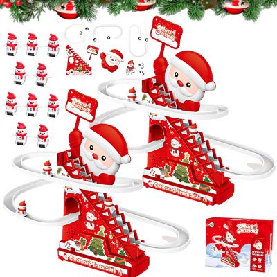 Animated Christmas Tree Ski Slope, Musical Gingerbread Ski Slope, Electric Santa Climbing Slide Track with LED Lights & Music, with 3/5 Characters (2set -with 5 Characters)