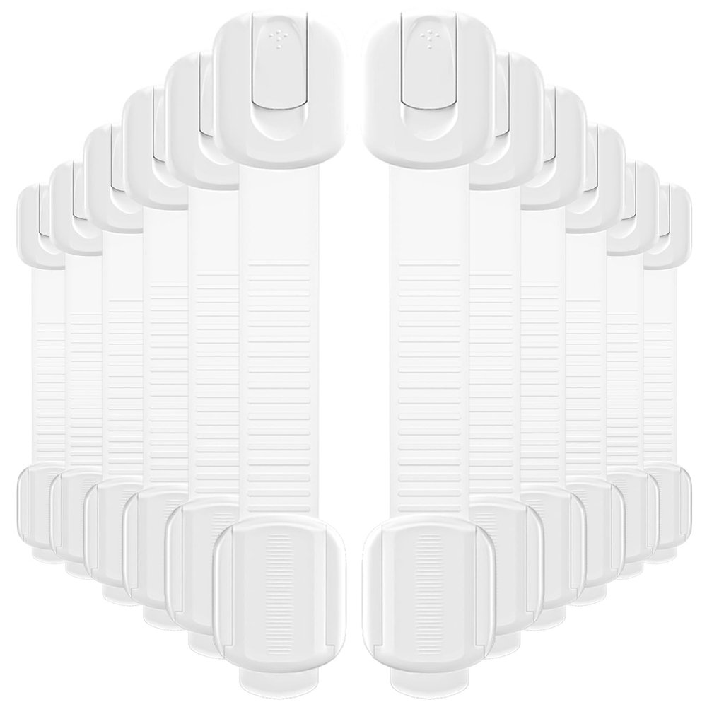 12 Pack Cabinet Locks Baby Proofing, Child Proof Cabinet Locks with 3M Adhesive - Easy Installation with Adjustable Straps, Multi-Purpose Child Safety Latches for Drawers Fridge Trash Cans Toilets
